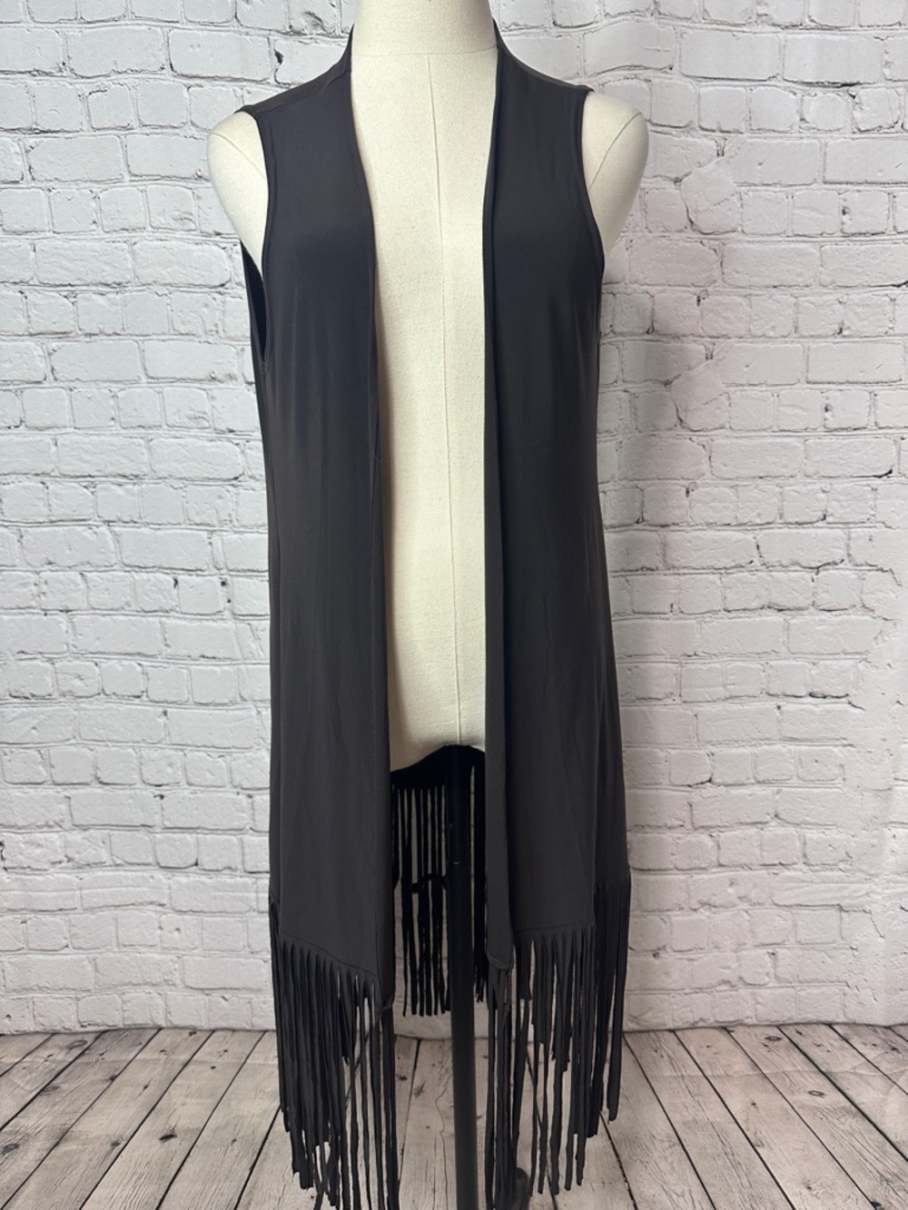 SYMPLI Long Dark Brown Fringed Vest Size 12